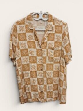 Brixton Gold and Cream Checkered Floral Button Down Shirt